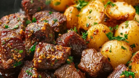 Garlic Steak Bites And Potatoes Recipe
