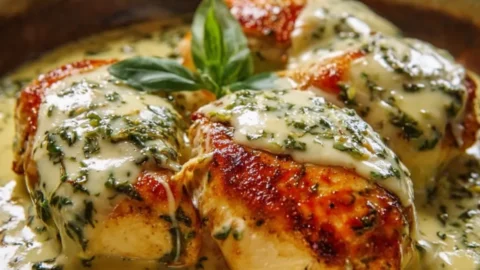 Mozzarella Chicken In Basil Cream Sauce