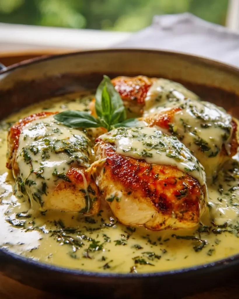 Mozzarella Chicken In Basil Cream Sauce