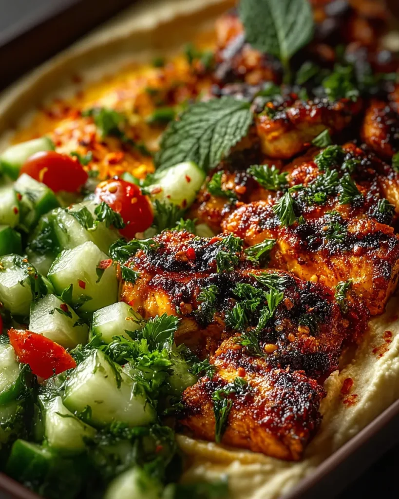 Lemon Chili Grilled Chicken Bowls Cucumber Salad Hummus