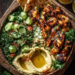 Lemon Chili Grilled Chicken Bowls Cucumber Salad Hummus