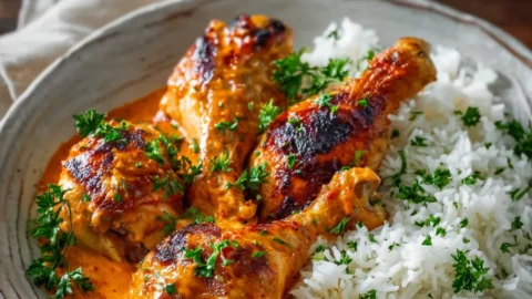 Creamy Paprika Chicken Drumsticks With Steamed Rice