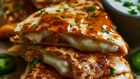 Cheesy Hot Honey Chicken Quesadillas With Spicy Jalapeno Cream Sauce