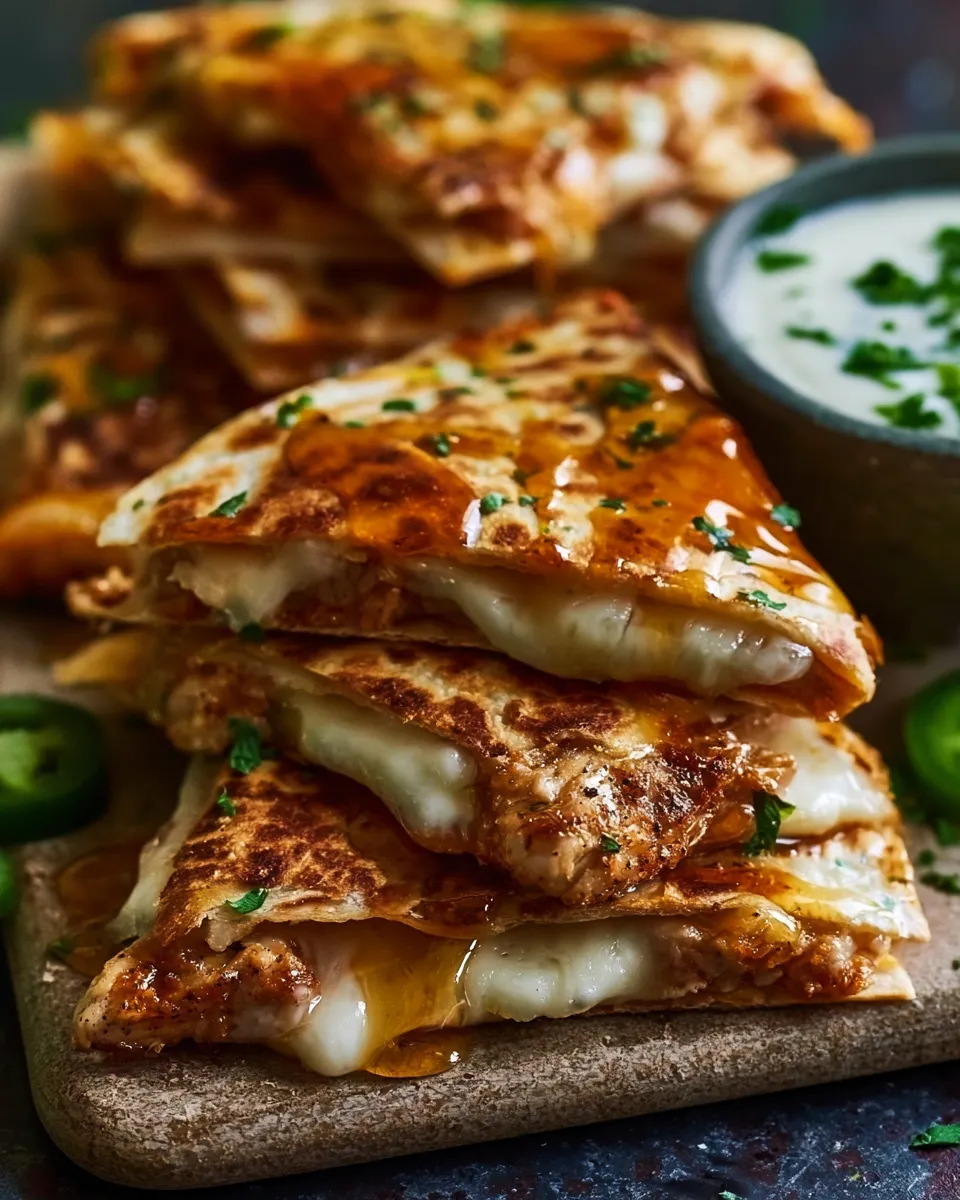Cheesy Hot Honey Chicken Quesadillas With Spicy Jalapeno Cream Sauce