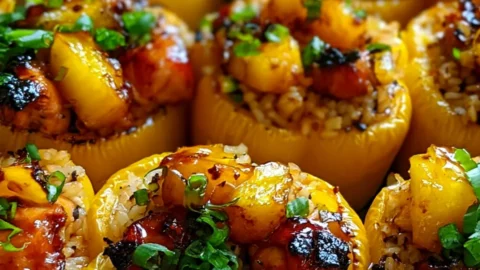 Teriyaki Pineapple Chicken And Rice Stuffed Peppers