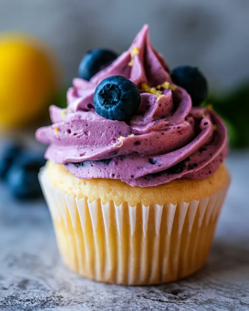 Lemon Cupcakes With Blueberry Buttercream