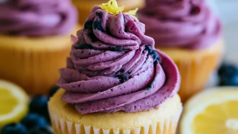 Lemon Cupcakes With Blueberry Buttercream
