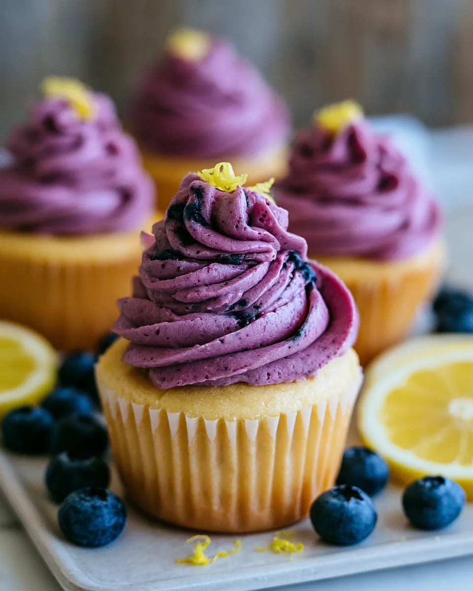Lemon Cupcakes With Blueberry Buttercream
