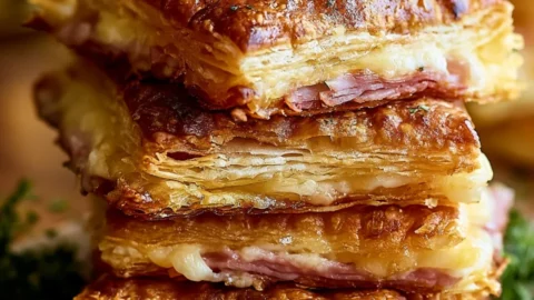 Crispy Ham Cheese Puff Pastry Stacks