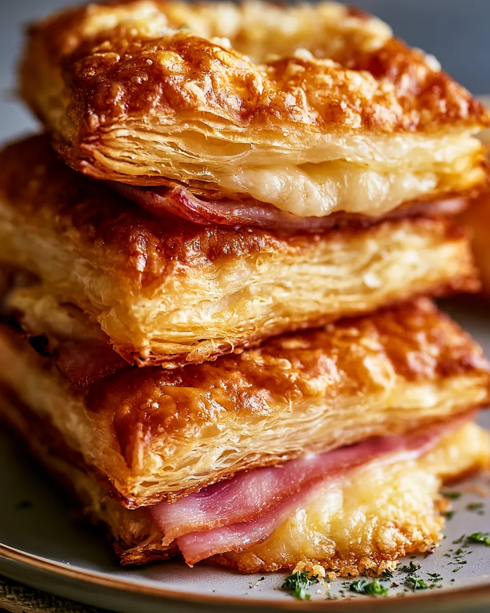Crispy Ham Cheese Puff Pastry Stacks