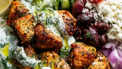 High Protein Mediterranean Lemon Dill Chicken Bowls